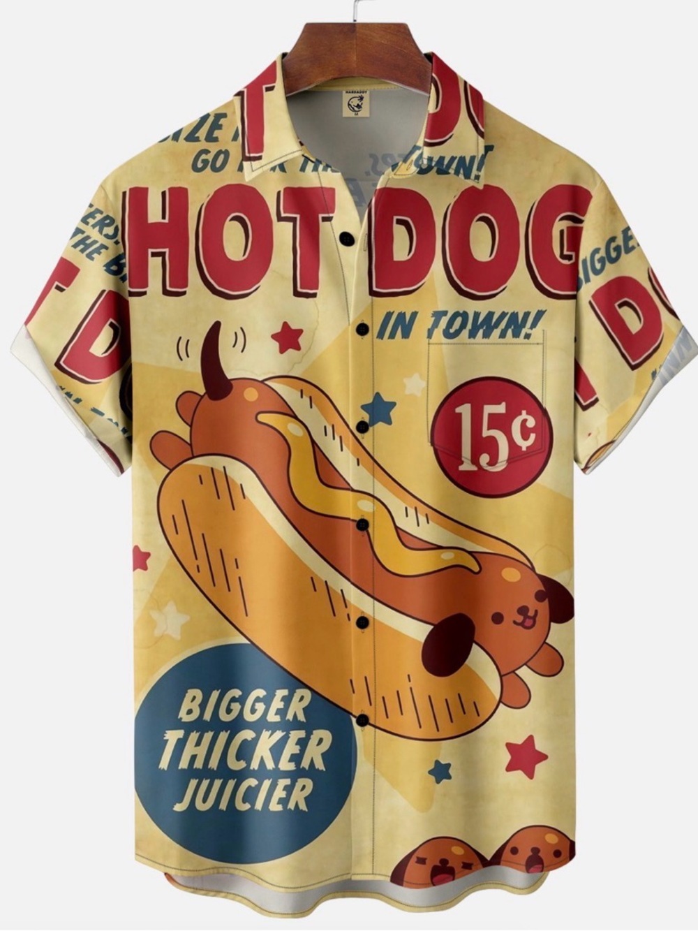 Hardaddy Novelty Hot Dog Graphic Button-Up Shirt